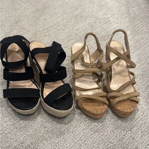 Stylish Black and Tan Wedge Sandals